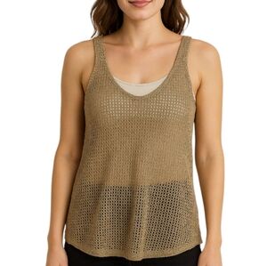 August Silk Gold Metallic Knit Tank Medium